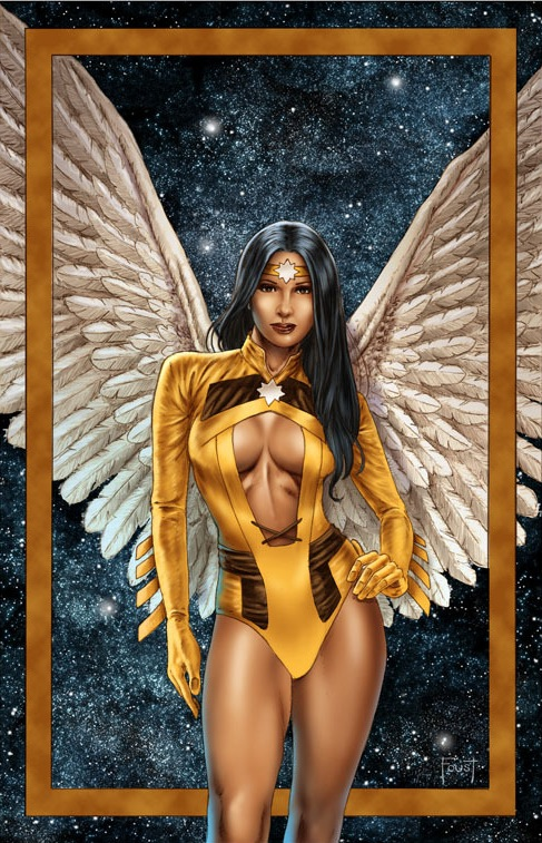 DAY 2: DAWNSTAR!!! Dawnstar is from Starhaven, a planet colonized by Native Americans and whose inhabitants are genetically engineered to have wings and superluminal flight. Her interstellar tracking abilities make her a valuable member of the LOSH.  #NativeAmericanHeritageMonth  