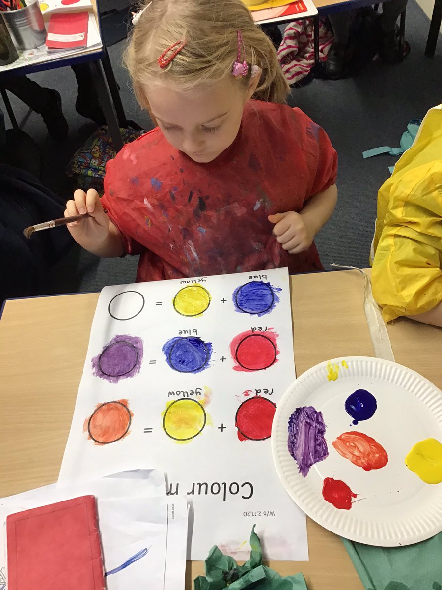 GoodrichCESch's tweet photo. Robins had a brilliant afternoon colour mixing with primary colours, some of the children were suprised to find out what red and blue mixed together would make! ๐ #GSRobins #GSArt https://t.co/B8FcixvS6o
