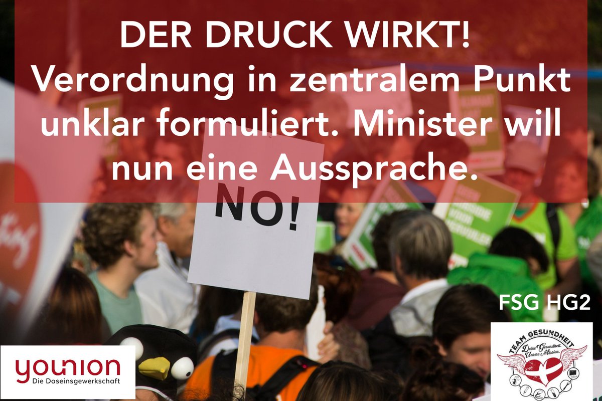 Der gemeinsame Druck der Offensive Gesundheit zeigt Wirkung! Anschober möchte eine rasche Aussprache mit den Gewerkschaften und Kammern um Unklarheiten zu beseitigen.
Unsere Forderung auf Freiwilligkeit bleibt aufrecht!
#younion #teamgesundheit #gewerkschaft #gesundheit