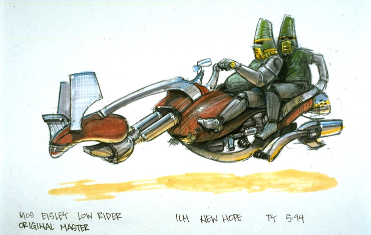  #TheMandalorian   The same Swoop bike (Zephyr-J) from Mando S1E5.A design that strongly recalls this  @TyRuben concept art for Star Wars: special Edition (1997).