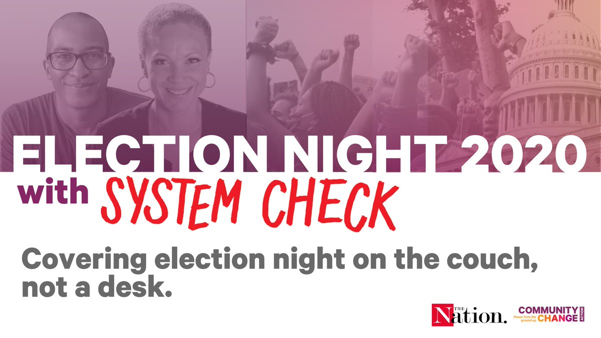 NEW ✨ From <a href="/CommChangeAct/">Community Change Action</a> &amp; <a href="/thenation/">The Nation</a>: Join <a href="/dorianwarren/">Dorian Warren</a> &amp; <a href="/MHarrisPerry/">Melissa Harris-Perry</a> of <a href="/SystemCheckPod/">System Check</a> as they cover #ElectionNight on the couch, not a desk! Get ready for some fun, real commentary from your faves: bit.ly/SystemCheck-El…