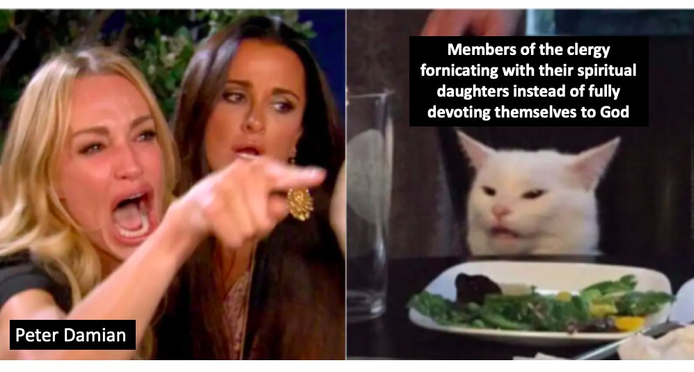 rmkarras's tweet photo. My ‘Medieval Marriage’ class was discussing clerical celibacy this week and I had them make memes. Posted with permission. https://t.co/QXjbmqlXvj