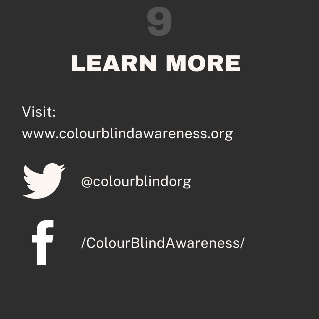 3/3 Solutions are simple! Let’s raise awareness and ensure nobody is left out! Learn more at  http://www.colourblindawareness.org   @colourblindorg