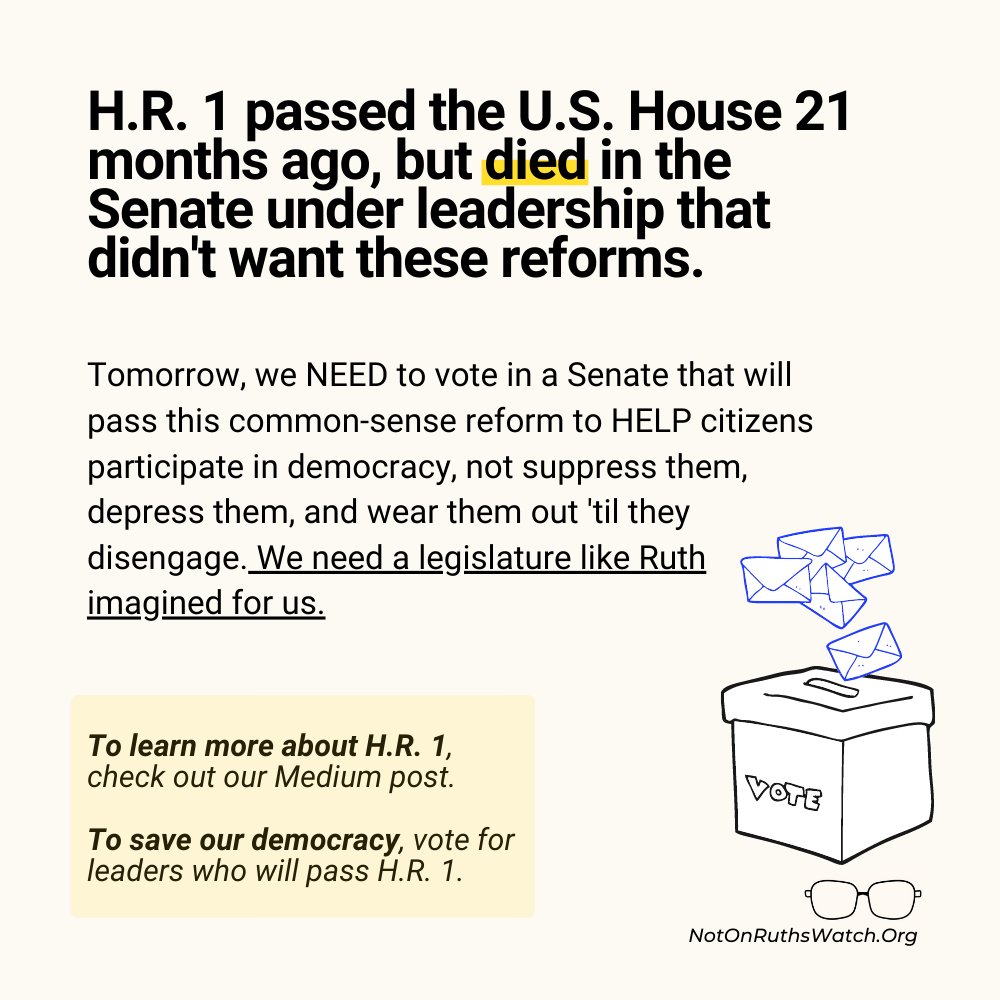 NotOnRuthsWatch's tweet photo. Why we need a Senate that will pass H.R. 1 -- the democracy reform you need! 

https://t.co/ITzaZPrDdq

#RuthsWatch #votefwd #rbg #ruthbaderginsburg #justice #notoriousrbg #vote2020 #gop #supremecourtjustice #amyconeybarrett #notonruthswatch #gostanford https://t.co/b85NTHLIBy