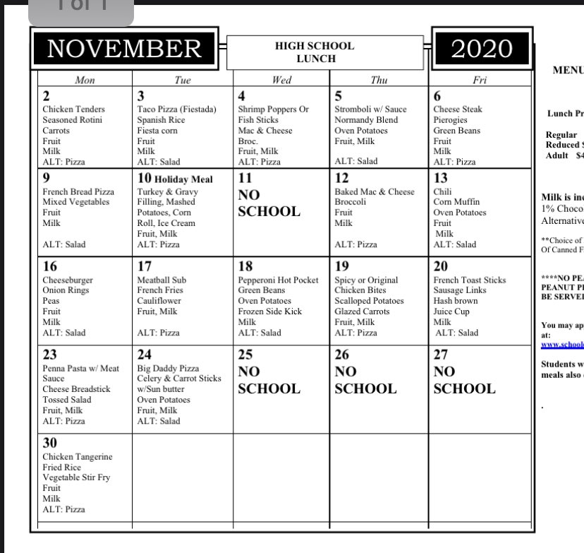 Lunch November 2020