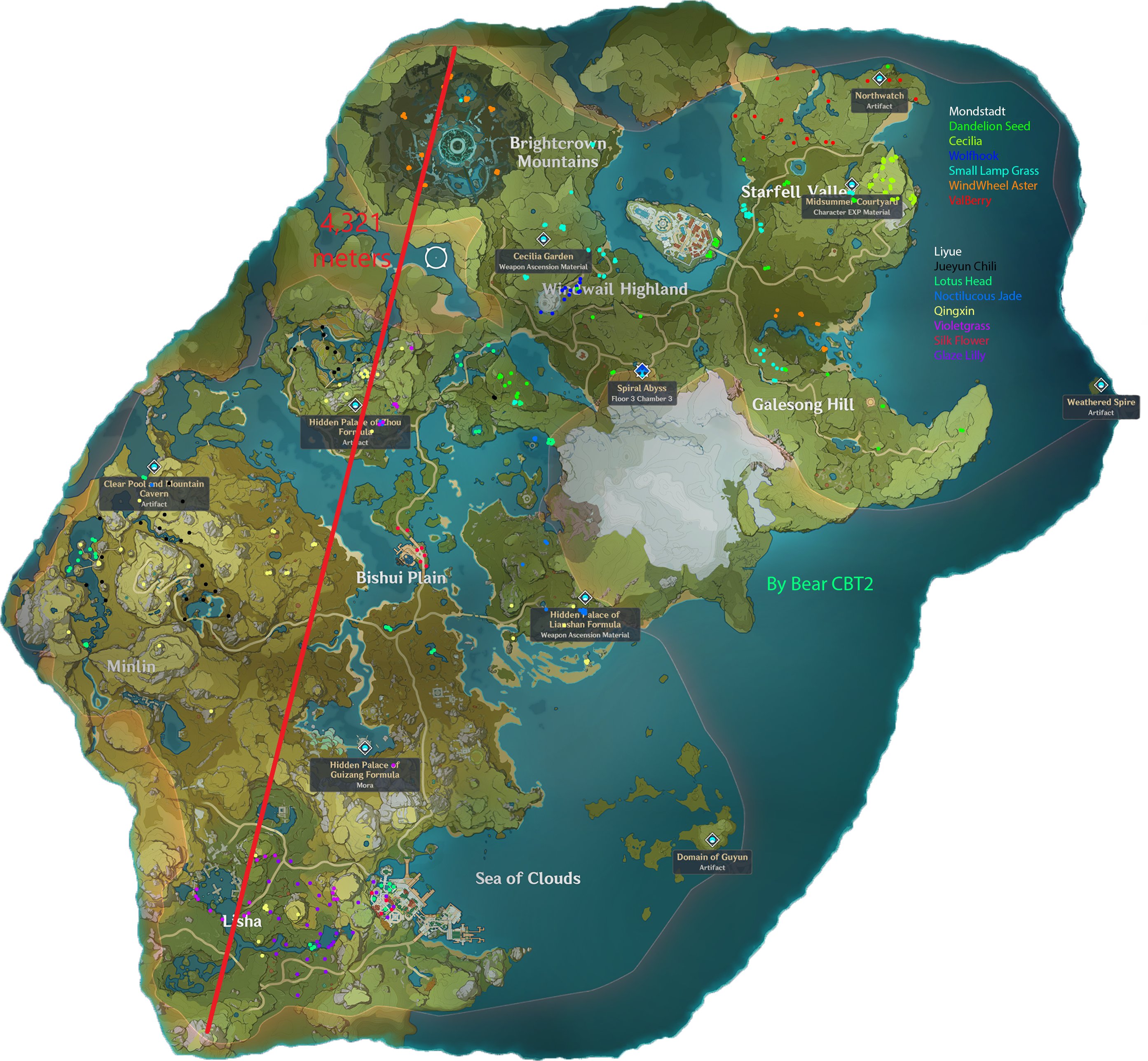 Playable Map SizeComparison between Genshin Impact (ver 3.6) and