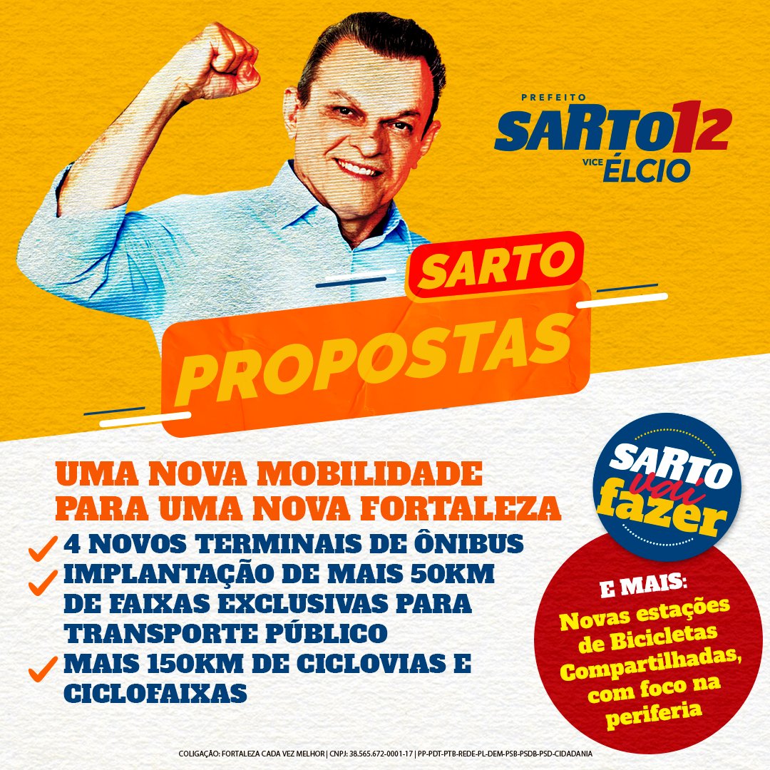 josesartoce's tweet photo. Sarto vai fazer mais 4 Novos Terminais de Ônibus, mais 50km de Faixas Exclusivas para transporte público, mais 150km de Ciclovias e Ciclofaixas e não para por aí!

#Fortaleza #Mobilidade #Bicicletar #CicloviasECiclofaixas #Superterminais #CaminhandoJuntos #ComForçaECoragem https://t.co/0FzrjzO5Ih