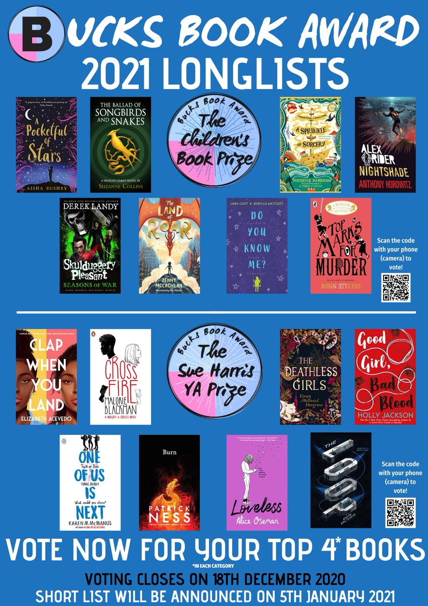 bucksbookaward's tweet image. BBA 2021 Longlists have been announced! Congratulations to all nominees! @aishabushby 
@MHarrison13 @AnthonyHorowitz @DerekLandy
@JennyMcLachlan1 @WestcottWriter @redbreastedbird
@malorieblackman @Kiran_MH @HoJay92 @writerkmc
@patrick_ness @AliceOseman @Benjamin0liver
