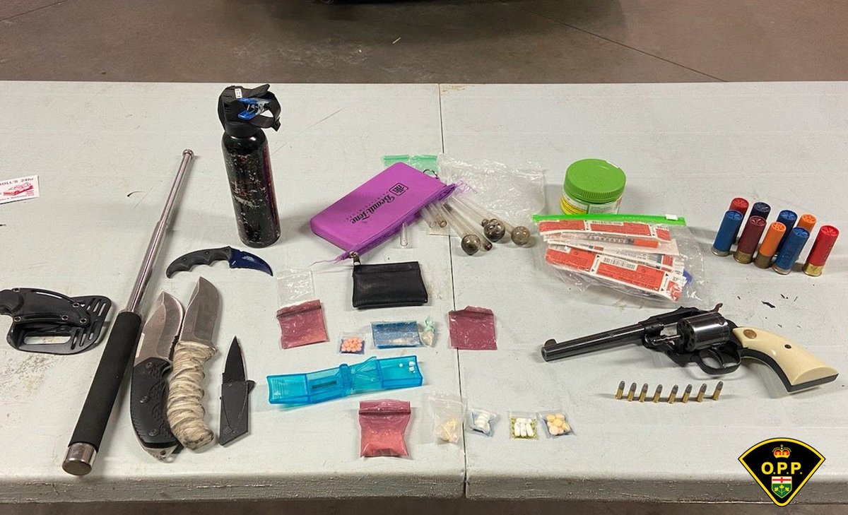 #LeedsOPP RIDE program on #WolfeIsland Friday night netted a suspended (X2) driver, plus meth, crack cocaine and MDMA, a 22 cal handgun, ammo, body armour and knives. Charges laid. #ygk #crime ^bd
