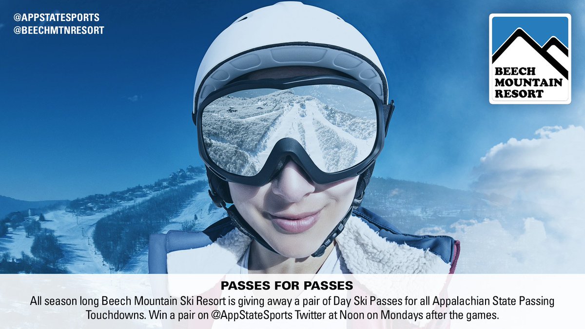 App State Athletics (@appstatesports) on Twitter photo 2️⃣ <a href="/AppState_FB/">App State Football</a> touchdown passes this weekend means we’re giving away two pairs of day ski passes to <a href="/BeechMtnResort/">Beech Mountain Resort</a>. Today’s winner will be announced at 1 p.m.
Retweet from 12-1 p.m. for your chance to win and be sure to give <a href="/BeechMtnResort/">Beech Mountain Resort</a> a follow. #PassesForPasses 2️⃣ <a href="/AppState_FB/">App State Football</a> touchdown passes this weekend means we’re giving away two pairs of day ski passes to <a href="/BeechMtnResort/">Beech Mountain Resort</a>. Today’s winner will be announced at 1 p.m.
Retweet from 12-1 p.m. for your chance to win and be sure to give <a href="/BeechMtnResort/">Beech Mountain Resort</a> a follow. #PassesForPasses