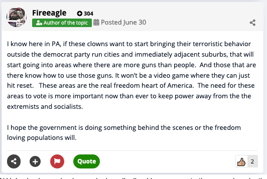 3/ He’s also becoming increasingly radicalized in response to the upcoming election.On June 30 of this year, he started looking for a militia to join, and hinting that he wants to kill anti-racist protesters.