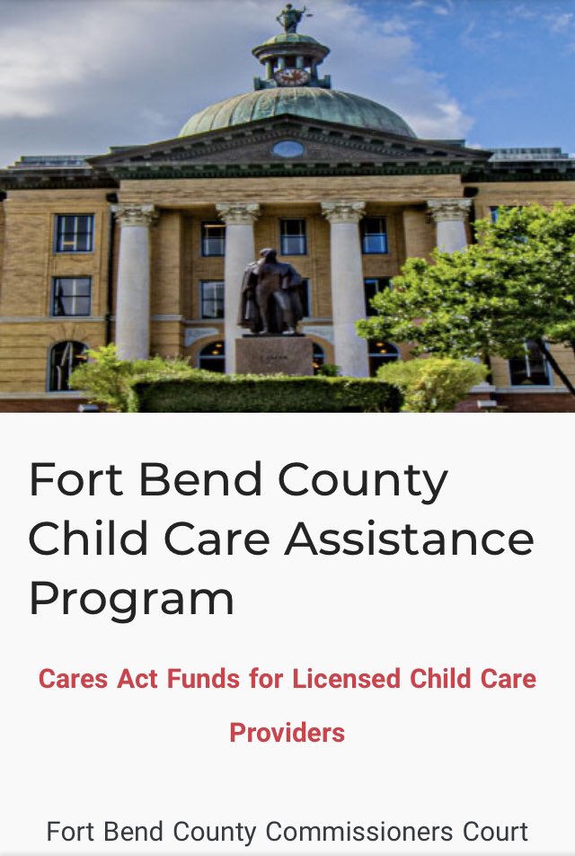 FortBendCounty's tweet photo. Child care facilities.... if you have been negatively impacted by COVID-19, please review this grant program and complete the quick and easy application. https://t.co/2BP1AimerJ https://t.co/NaDmFFCXGF