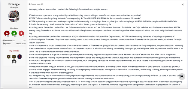 8/ In June, he was trying to convince the other members of his militia forum that an armed response was needed to a satirical announcement of an antifa-sponsored flag burning.