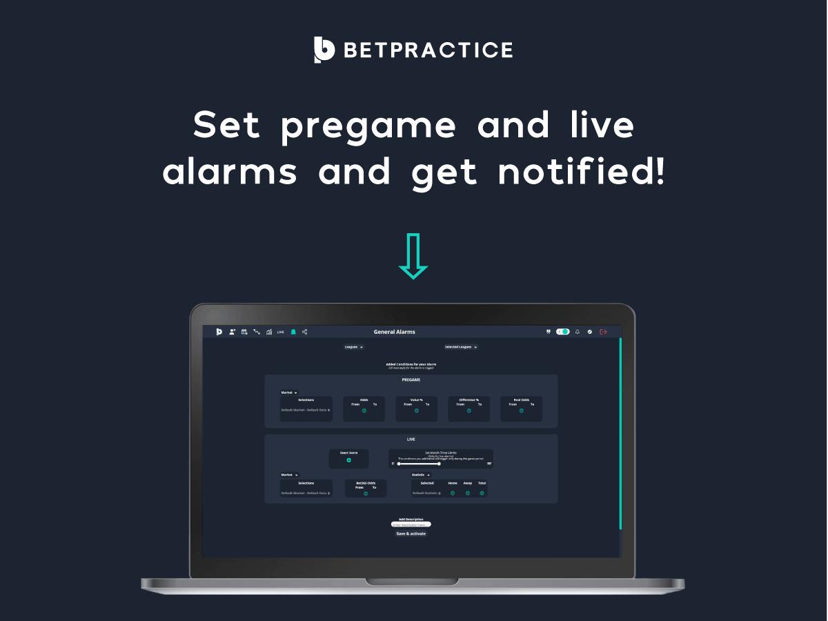 BetPractice's tweet photo. 🔔 Get Pregame &amp; Live alarms on your phone and Desktop 🔔

☑️ Customise your alarms by adding live bookie odds, real odds, stats, score and more!

☑️ Set the parameters and get notified on our app &amp; Telegram group!
Get more details here: https://t.co/EyvcIpRA3o https://t.co/yqv9TXcCwh
