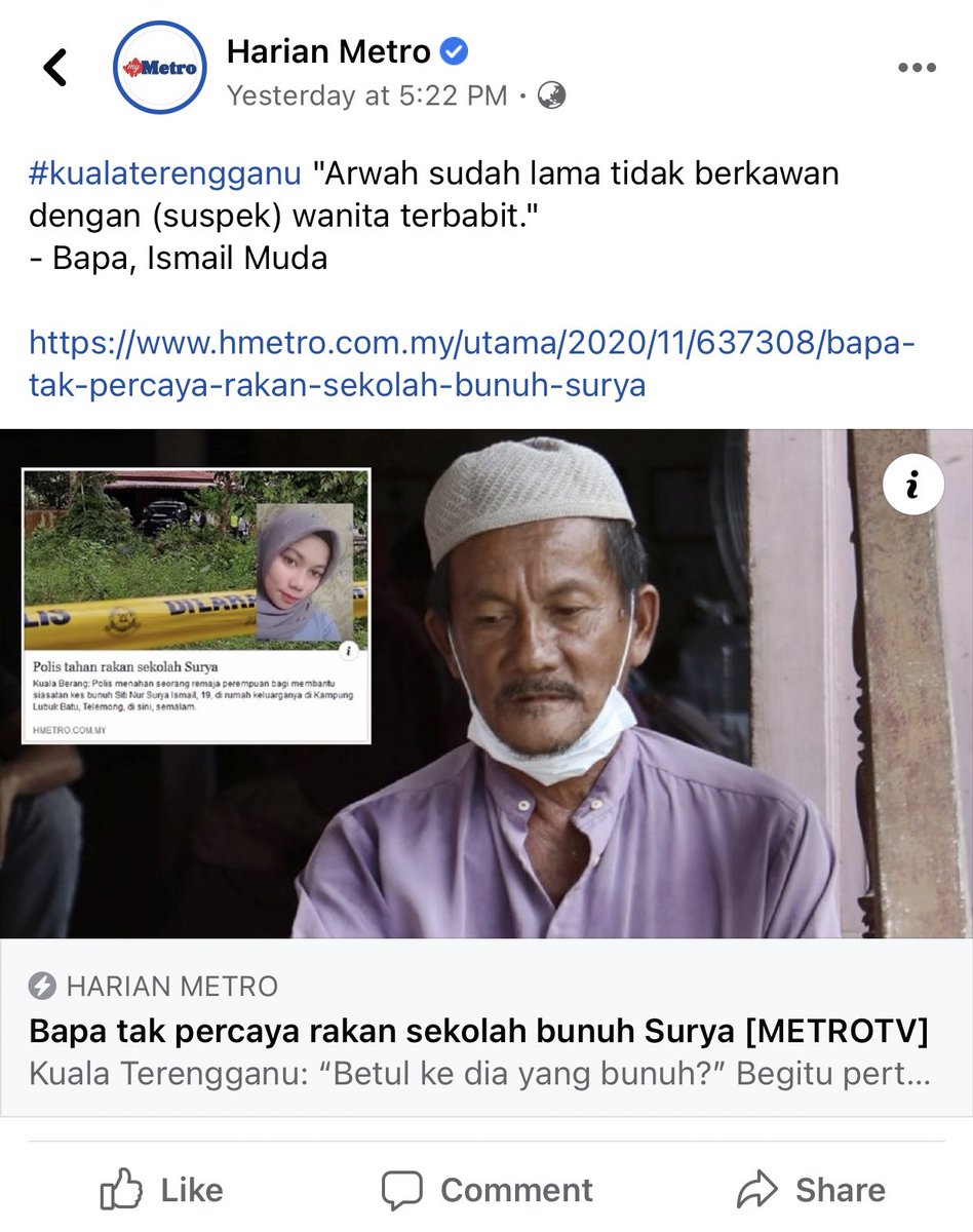 have you guys read this murder case ? Mangsa kena bunuh dgn member sendiri depan mak mangsa yg lumpuh. suspek nak pinjam duit,mangsa tak bagi so berlaku pergelutan,kawan dia sejak sekolah ambik gelang rantai dengan make up mangsa baru beli  mende lah budak sekarang ni oi.SICK !