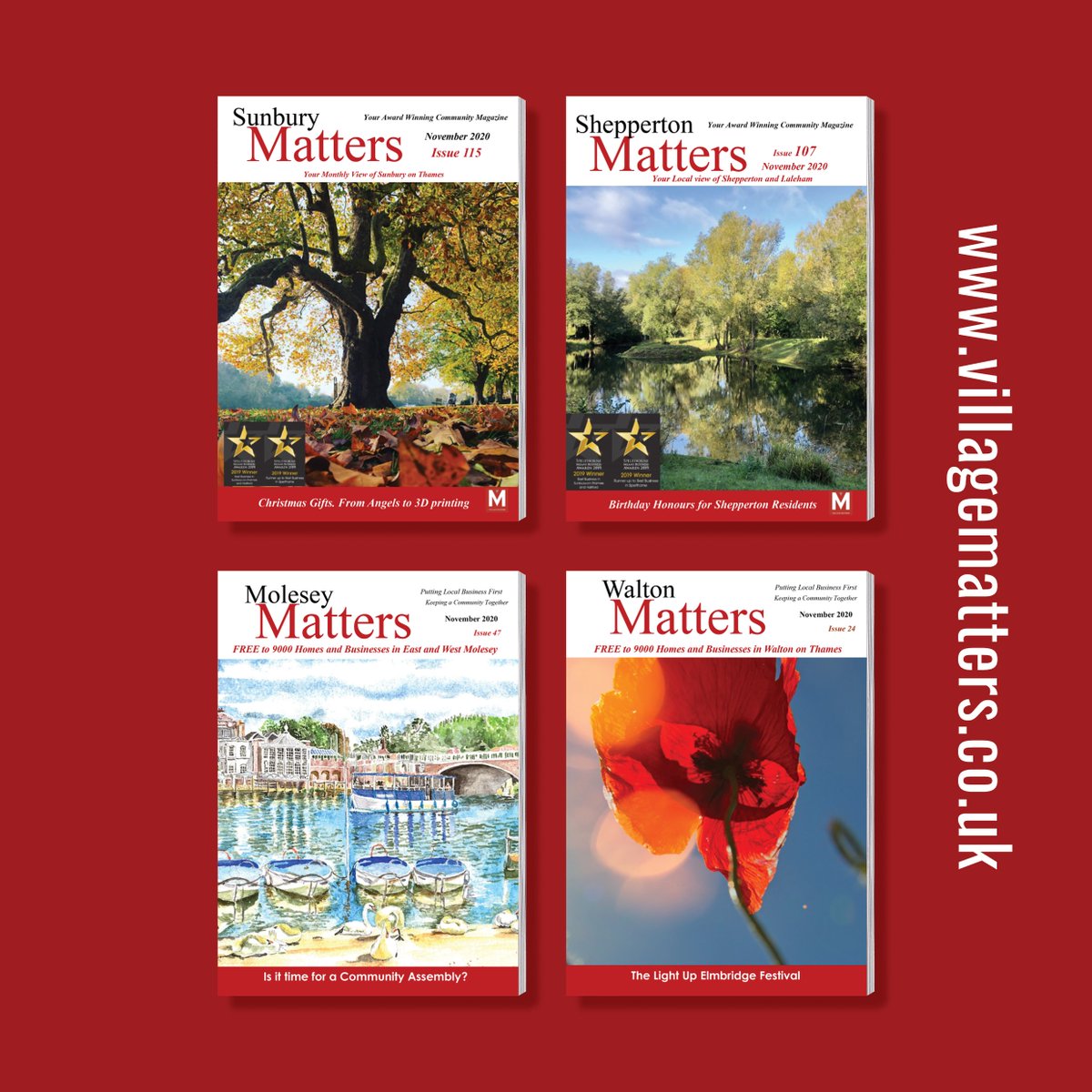 The November 2020 Issues of Molesey and Walton Matters are out now! Check them out in print, or in digital on our website for all your latest community info! -- Village Matters publications available in print, or online at villagematters.co.uk