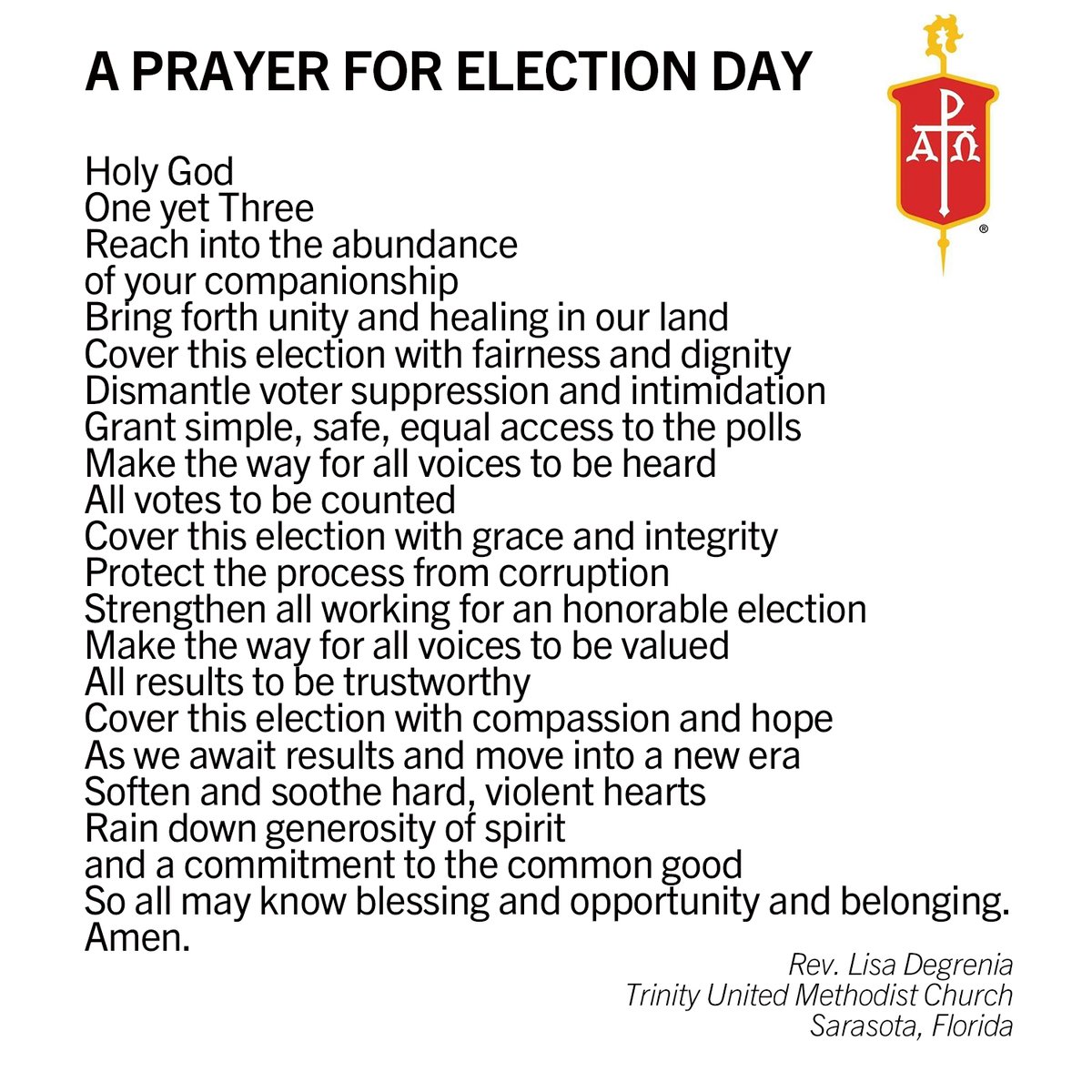 BishopMcKee's tweet photo. The following prayer was shared during worship at this morning's Council of Bishops meeting, and I believe it is something we all should hold close to our hearts in advance of Election Day. https://t.co/HPxWXKmGHw
