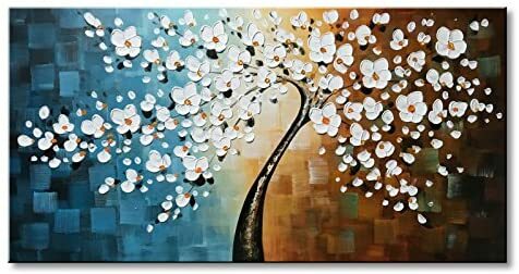 Winpeak Art Handmade Plum Tree Blossom Modern Flowers Artwork Contemporary Abstract Floral Oil Paintings on Canvas lunareclipse.info/winpeak-art-ha…