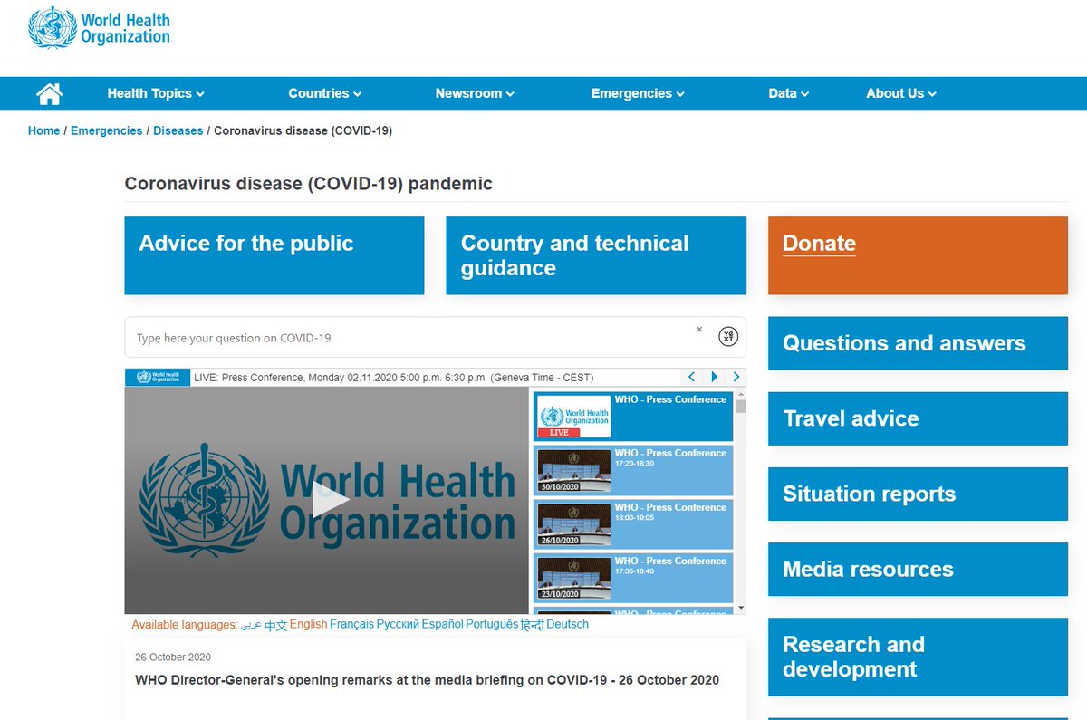 5. from the first bloody page of WHO webpage on coviv19source -  https://www.who.int/emergencies/diseases/novel-coronavirus-20196. true https://twitter.com/candinam/status/1322957609742131202?s=20