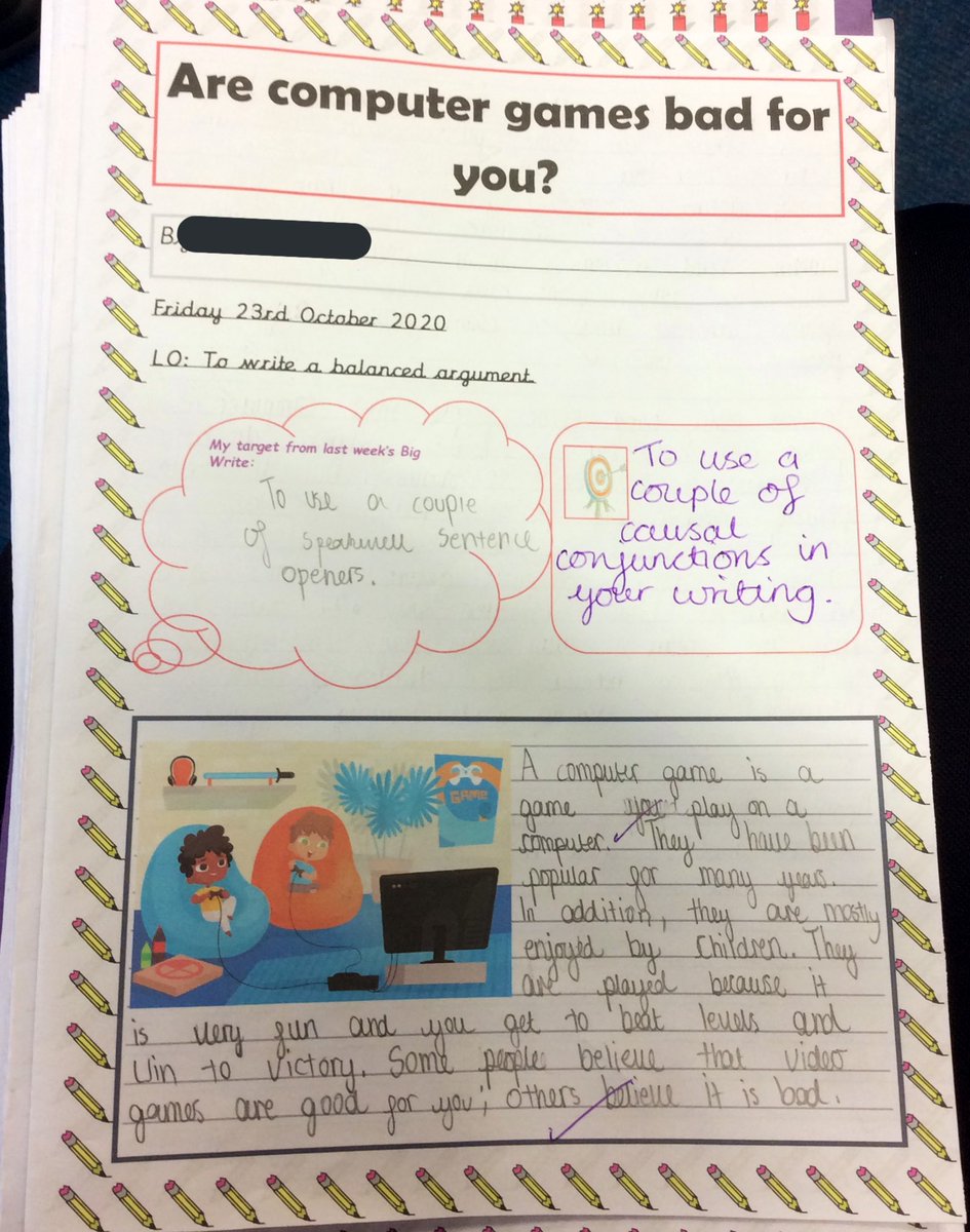 MissGrainger_HT's tweet photo. We also wrote some balanced arguments about computer games! What do you think @Ms_HainsworthHT @Richmond_HT ??
#Y6writing #Creative https://t.co/SO9g8hQTjo