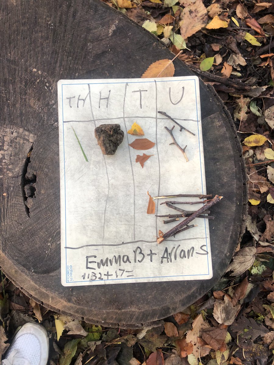 DMPrimary5's tweet photo. Outdoor Learning with a focus on Numeracy! Natural objects represented Thousands, Hundreds, Tens and Units and we created our own sums for our peers to work out. Can you figure out the written sums from these photographs? #outdoorlearning #numeracy #columnaddition #P4BDM https://t.co/D6XAvmavHd