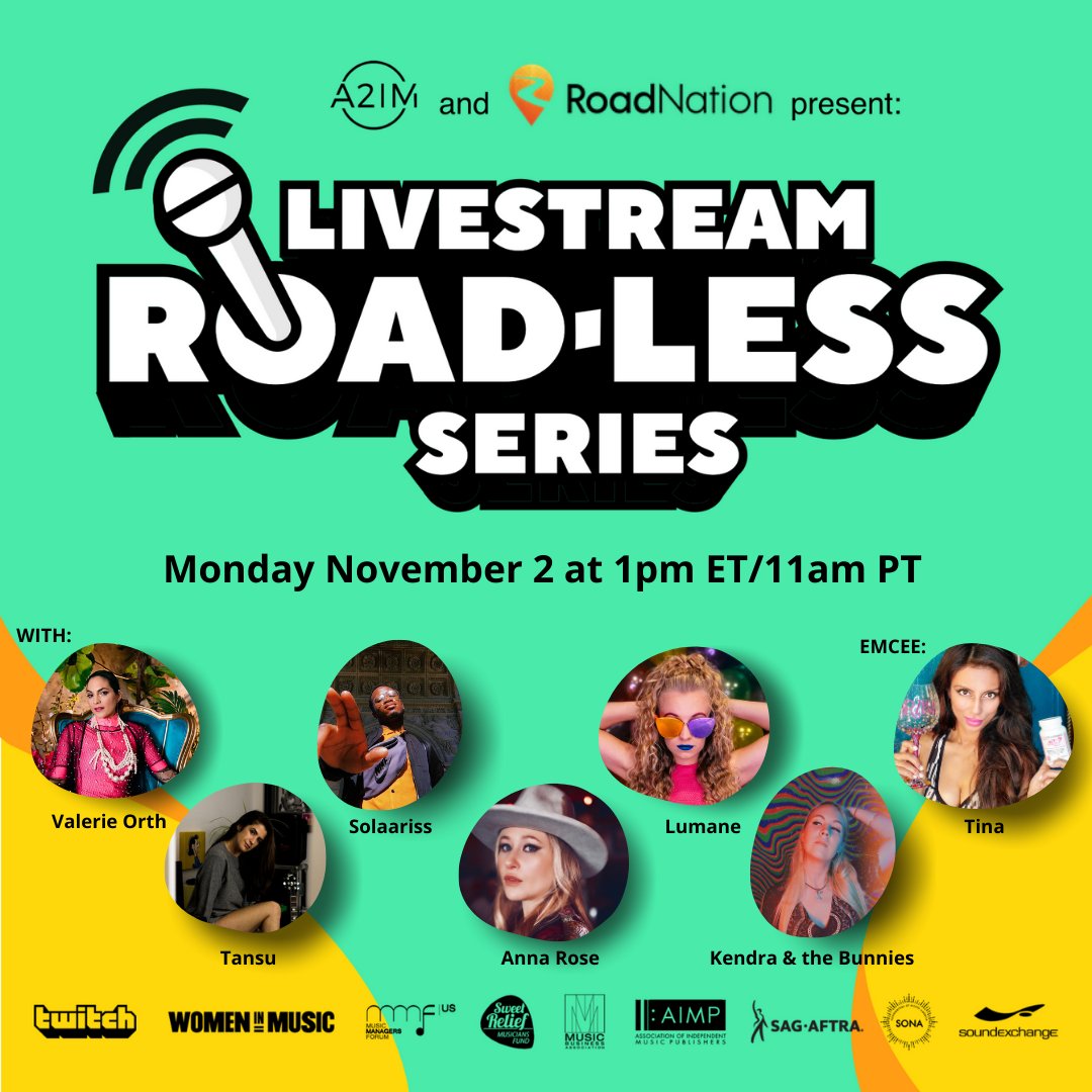 🎸 Need some music for your Monday? Tune in to @a2im and @Road_Nation's #RoadlessSeries starting at 1 ET! 

Watch it here: twitch.tv/roadnationoffi…