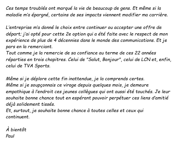 Paul6Rivard's tweet photo. Aujourd’hui marque la fin de mon 3e séjour au sein du Groupe TVA. Comme la retraite n’est pas dans mon plan à court terme, j’amorce donc un nouveau chapitre comme communicateur pigiste et j’offre mon humble collaboration (à l’écrit, l’audio ou la vidéo) aux médias et entreprises. https://t.co/euNQW9WOIY