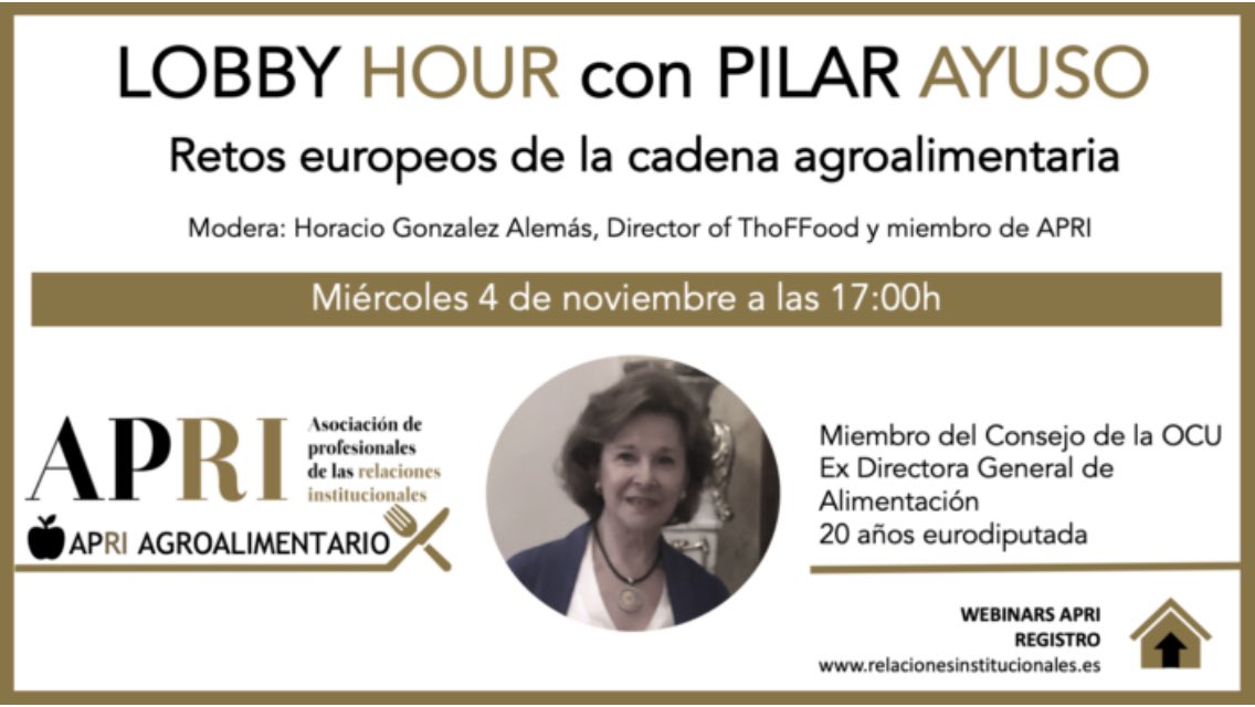 JMCASTILLABARO's tweet photo. Si te interesa el mundo del @Lobby_ES y del #sector #agroalimentario🏛, no puedes perderte este #lobbyhour el próximo miércoles a las 17:00h para abordar los Retos Europeos 🇪🇺 de la Cadena Agroalimentaria de la mano de @ayuso_pilar.
Inscripción aquí: https://t.co/IBikAWSysr https://t.co/9RRY6pYpch