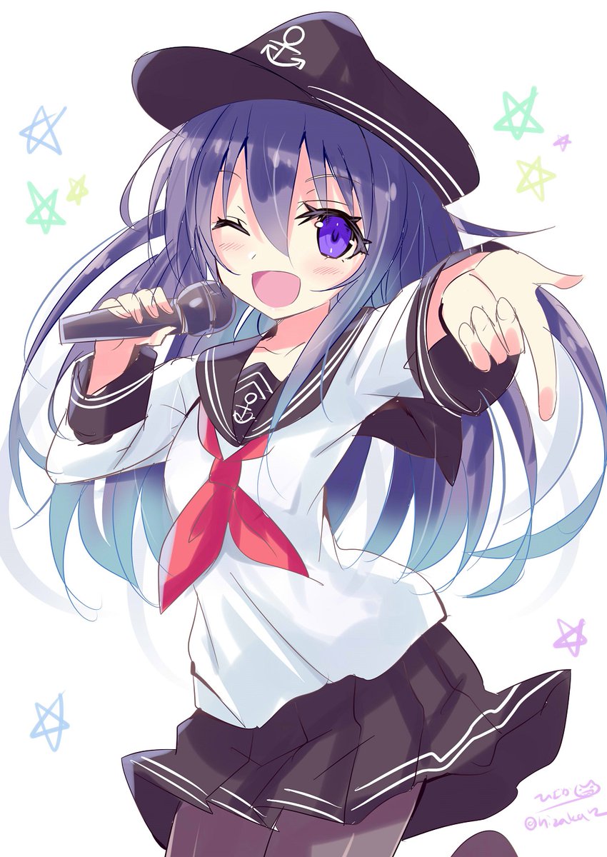 akatsuki (kancolle) 1girl school uniform serafuku long hair solo pantyhose hat  illustration images