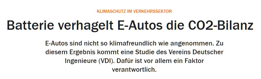 German quality newspaper  @handelsblatt reports on new anti-EV study by German society of engineers VDI ( @VDI_News).VDI states that electric vehicles emit more CO2 than combustion engine vehicles due to battery production.But VDI uses wrong numbers for...battery production.