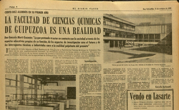 Hoy en la hemeroteca del <a href="/diariovasco/">El Diario Vasco</a> se recuerdan las primeras clases impartidas en la Facultad de Químicas de <a href="/upvehu/">UPV/EHU</a>, protagonista y embrión de una parte muy importante de la actividad científica donostiarra actual. 
  
diariovasco.com/gipuzkoa/memor…