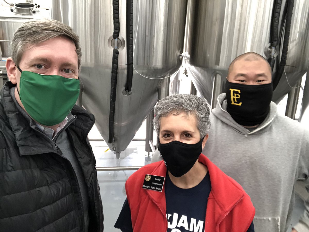 Sen. <a href="/CherylKagan/">Cheryl C. Kagan</a> stopped by a team visit at <a href="/elderpinebeer/">Elder Pine Brewing</a> with George and Paul. Great beer!