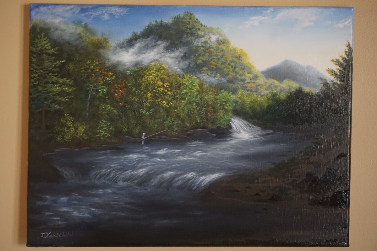 This is an original painting called ''Fly Fisherman's Dream''. #painting #fishing #flyfishing #NorthCarolina © copyright