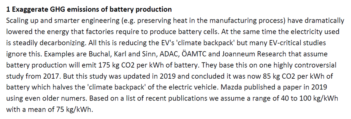 As I show in my study, emissions per kWh have plummeted in recent years and are now around 75 kg/kWh.I call this the first of six errors that many anti-EV studies make.Every real expert in the field knows this by now.So 8.9t becomes 3.6t. (4.5t worst case.)