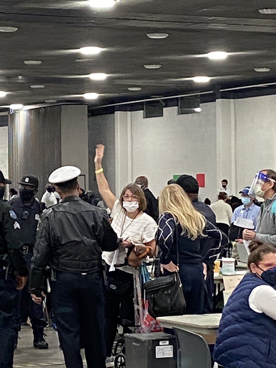 More photos I took of the woman causing a scene at TCF Center in Detroit, where absentee ballots are being processed today. She was a poll challenger, but refused to wear her mask properly over nose, even after she was asked to, said election supervisor.Police escorted her out.  https://twitter.com/nwarikoo/status/1323303101357563914 – bei  TCF Center