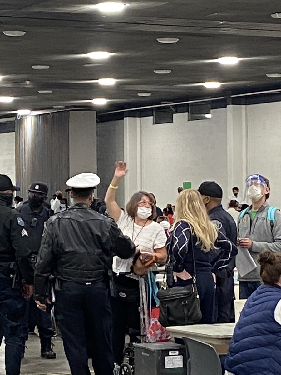 More photos I took of the woman causing a scene at TCF Center in Detroit, where absentee ballots are being processed today. She was a poll challenger, but refused to wear her mask properly over nose, even after she was asked to, said election supervisor.Police escorted her out.  https://twitter.com/nwarikoo/status/1323303101357563914 &ndash; bei  TCF Center