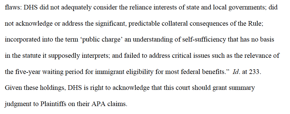 It's also unlawful because it violates the Administrative Procedure Act's "arbitrary & capricious" standard, for a whole host of reasons—including failure to address "significant, predictable collateral consequences" (i.e. direct harms to US citizens & immigrants alike):5/