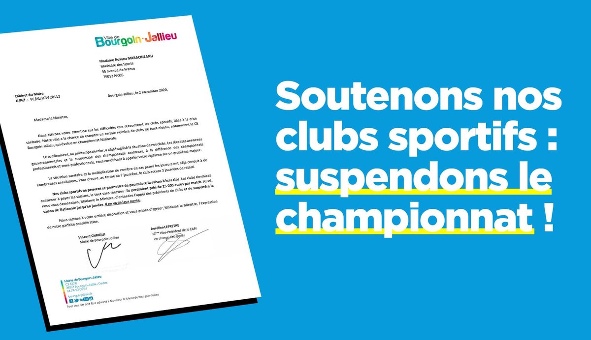 VincentChriqui's tweet photo. 📝 Avec @AurelienLepretr, nous écrivons à @RoxaMaracineanu et à France Rugby pour les alerter des conséquences économiques d’une poursuite de la saison, à huis clos, sur nos clubs sportifs.

🔴 Nous relayons la demande des dirigeants du @CSBJ_Officiel, suspendons la Nationale ! https://t.co/wQsf9uY5e1