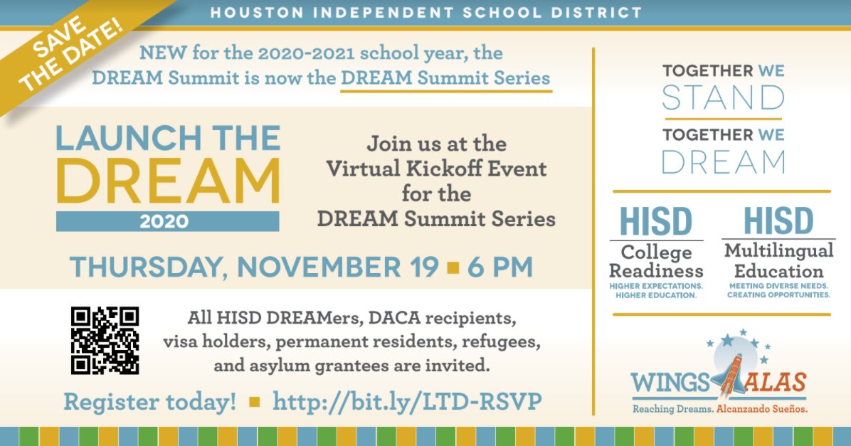 📢@HISD2College &amp; @HISDMultiPrgms are having a #virtual Dream Summit Series to assist #students with college applications and the #financial aid process! The event will be on Nov 19th at 6PM! Register below 💻!
docs.google.com/forms/d/e/1FAI…