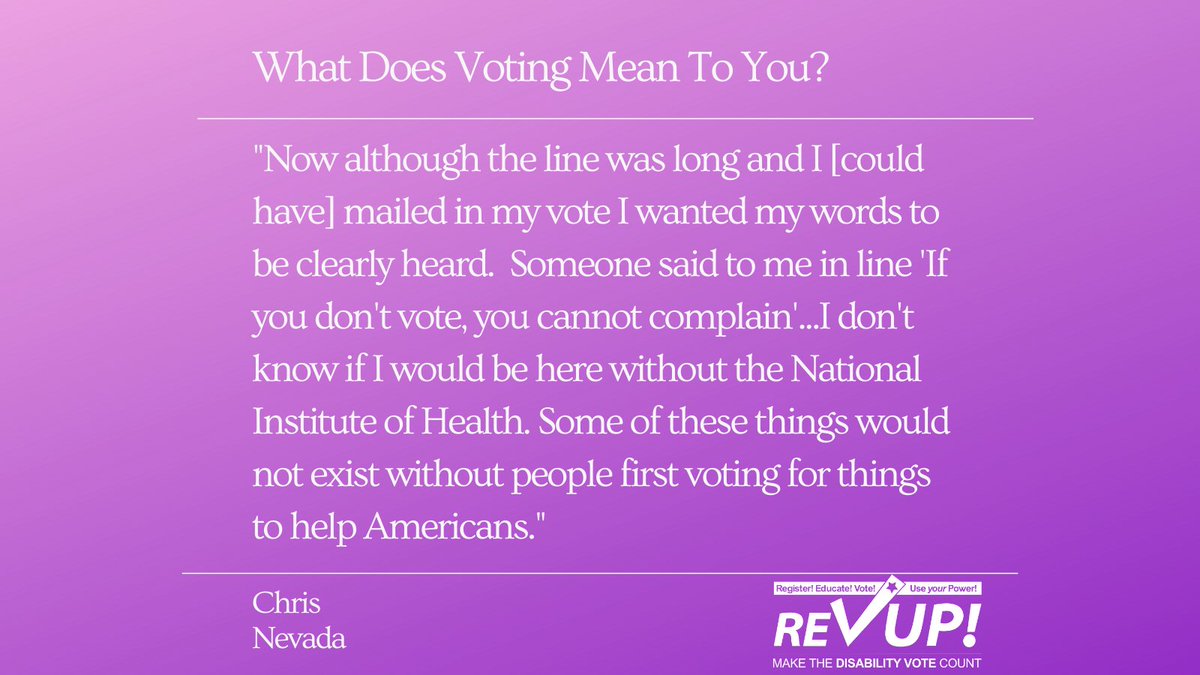 ELECTION DAY IS TOMORROW! Now is the time to show that no matter what, no matter the obstacles we face, voting is worth the effort &amp; the wait. So make sure you &amp; everyone you know is casting a ballot right now! GO #VOTE TODAY! #VoteReady #CripTheVote #DisabilityVote #Election2020