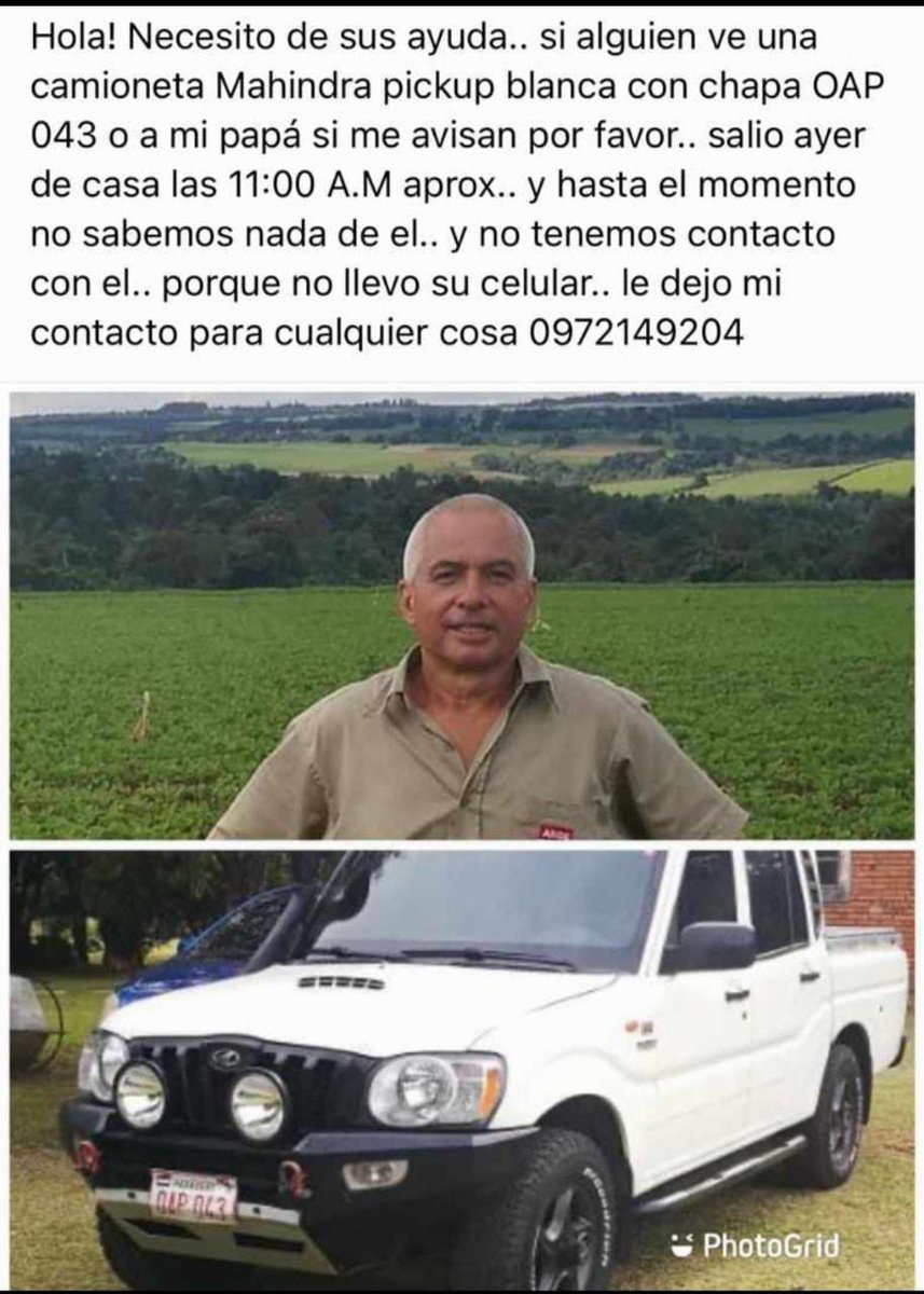 Amigos es un vecino mío, está desaparecido desde ayer. Nos ayudan mucho si dan un rt porfa! Sus familiares están muy angustiados, cualquier info porfa contactar al número de la publicación.