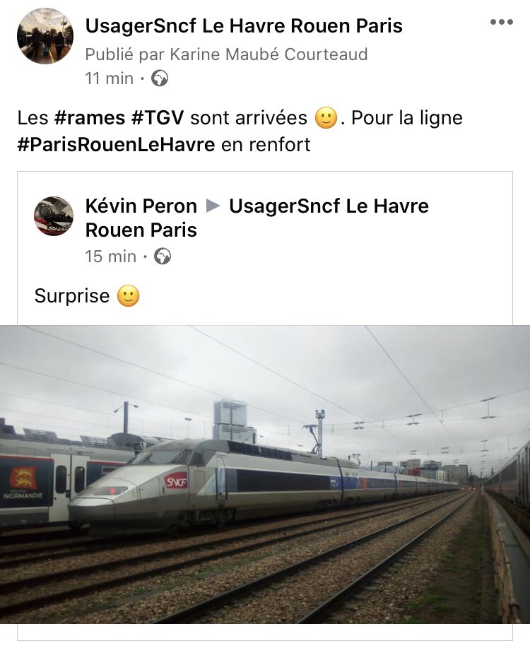 UsagersSNCF's tweet photo. Les #Rames #Tgv sont arrivées #Renfort #ParisRouenLeHavre @udupc14 @FNAUT_fr @Herve_Morin @MEuverte @vinc_brt @AisneNord @LhCdb @PilotOfTrain @KevNormand @DupontJeanPhil5 @vernon45 https://t.co/44mrbys7pQ