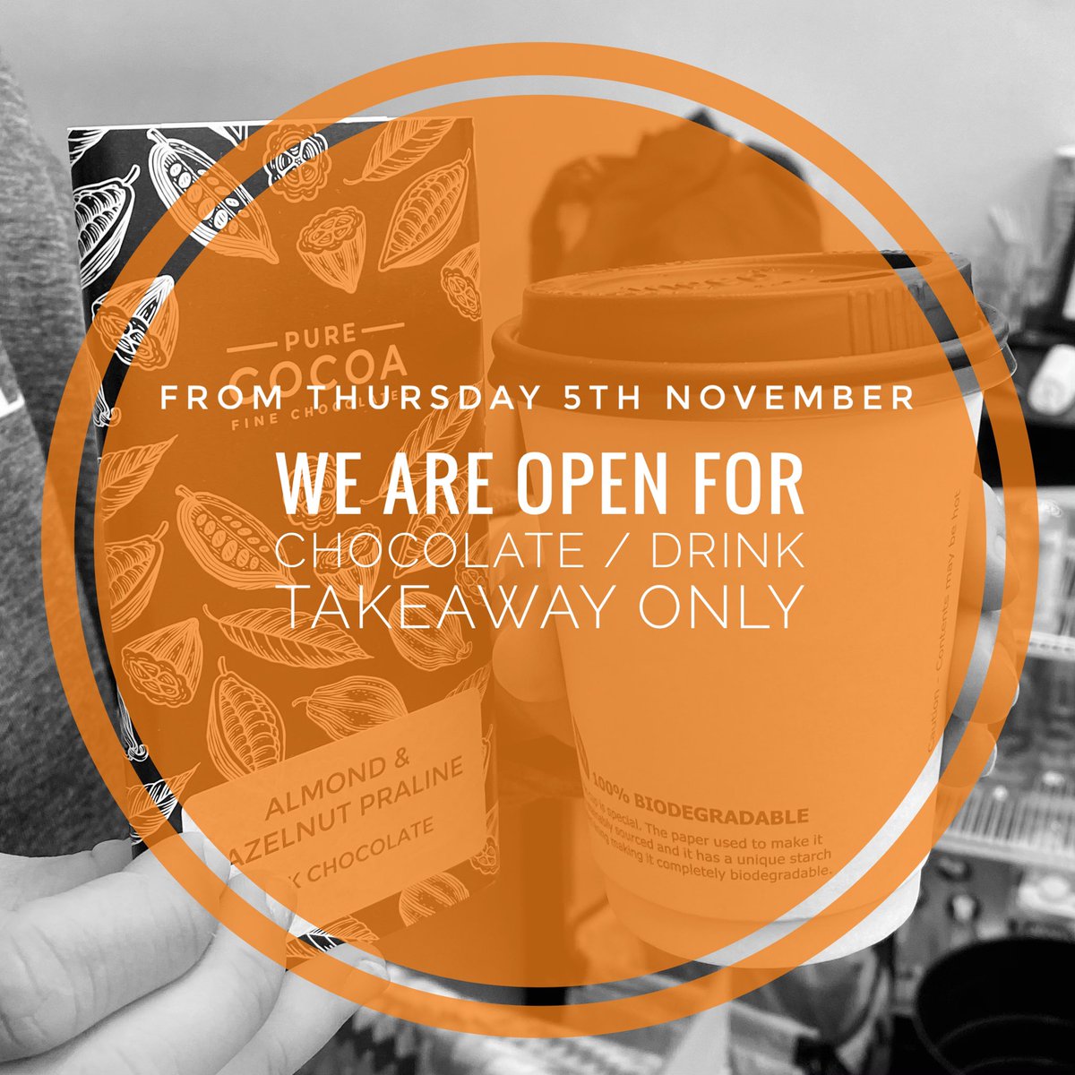 PureCocoaChocs's tweet image. We will be open on Thursday for takeaway chocolate &amp;amp; drinks only!  

instagram.com/p/CHD5Ljthq8c/…