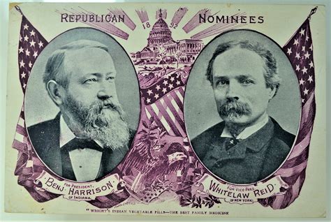 1892 brings a veritable forest, with Democrats Cleveland and Adlai Stevenon (both with moustaches) defeating Republican incumbent Harrison (beard) and running-mate Whitelaw Reid ('tache) and also Populists James Weaver ('tache) and James Field (beard), who won five states.