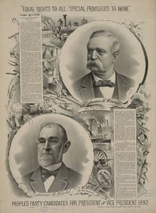 1892 brings a veritable forest, with Democrats Cleveland and Adlai Stevenon (both with moustaches) defeating Republican incumbent Harrison (beard) and running-mate Whitelaw Reid ('tache) and also Populists James Weaver ('tache) and James Field (beard), who won five states.