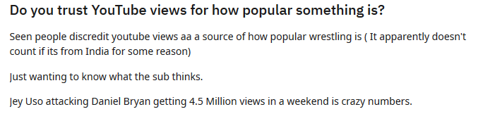 This is actually a rare good question posed by Wreddit and the answer is...the value of WWE's YouTube numbers is complicated.