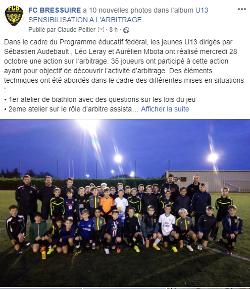 fcbressuire's tweet photo. Le FC Bressuire sensibilise ses jeunes à l'arbitrage. Retrouvez l'article complet sur notre page FB. #fcbressuire https://t.co/zKgioYziHL
