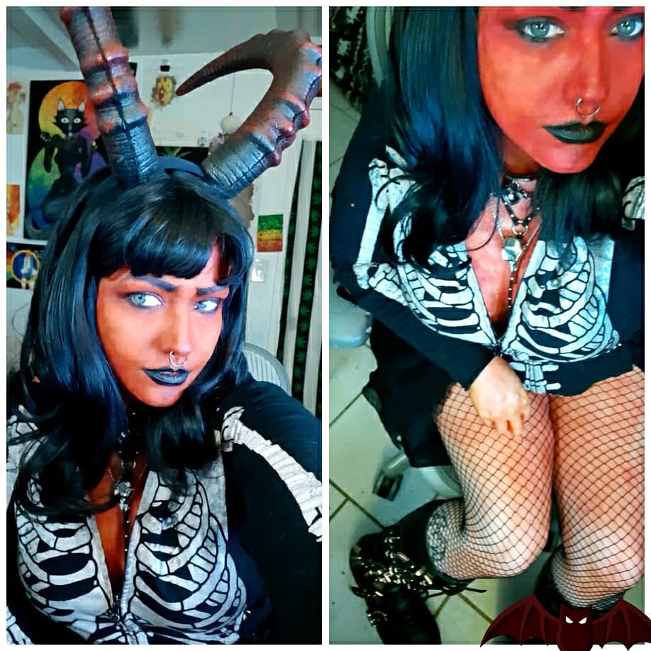 TheBLEUisSKY's tweet photo. On the actual holiday🍬🍭🎃 I did another costume I always wanted to do the #classicPinUp #RedDevilGirl #domme #dom #femdom #fitdom #curvy #makeupArtist #goth #gothGirl #pinUpGirl #dominatrix #Halloween #HappyHalloween #2020 #tattooed #blueeyes #hornyGirl #red #devil #demon #LA https://t.co/jPt48UXqJU