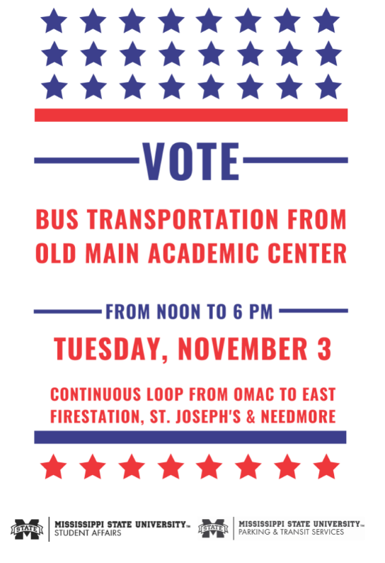 Need a ride to a polling location from campus TOMORROW?? No problem! #vote #msstate #letyourvoicebeheard