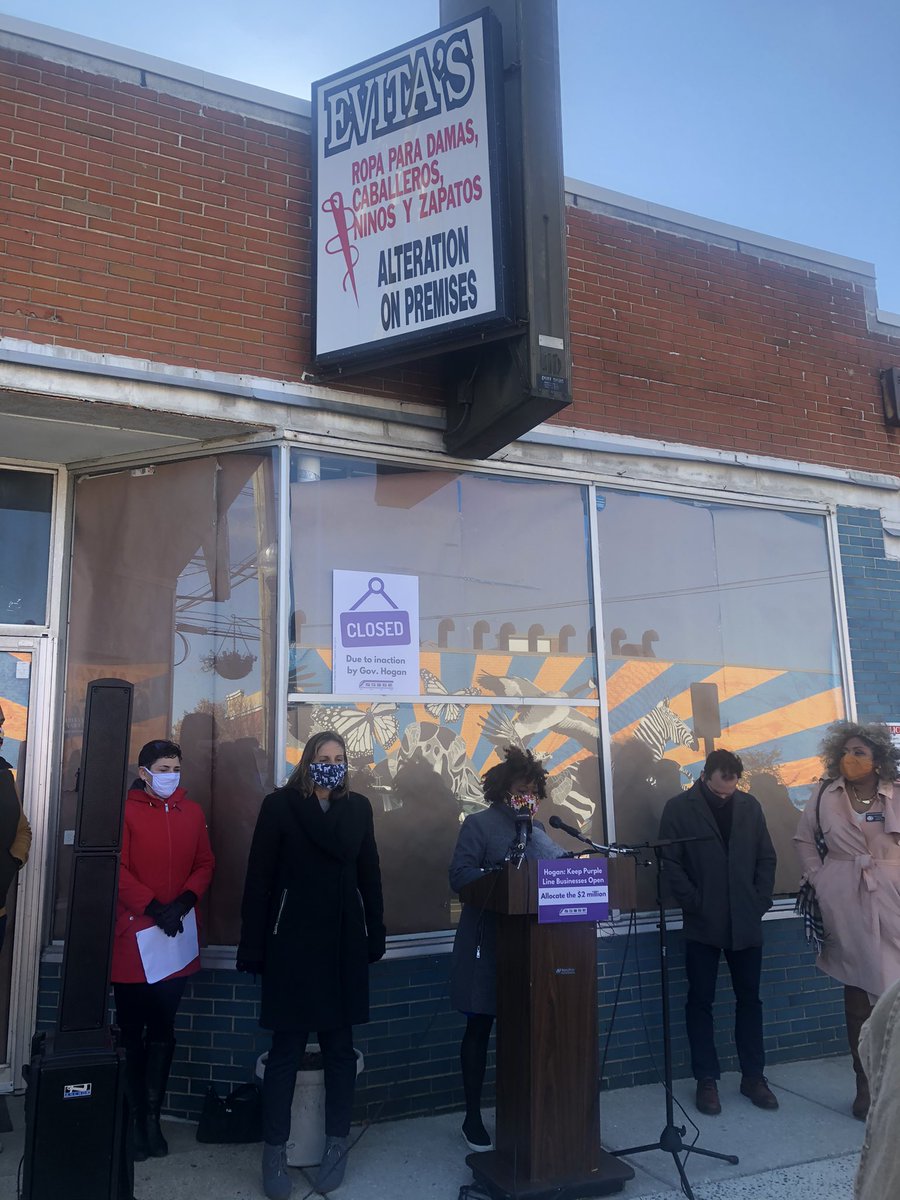 Thread: I’m outside Evita’s in Takoma Park, where local officials are about to call on  @GovLarryHogan to set aside funding to help immigrant business owners impacted by the purple line.  @mymcmedia